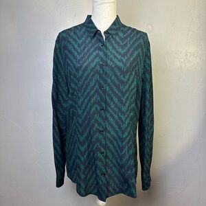 Burberry London 100% Silk Zebra Print Button Up Blouse